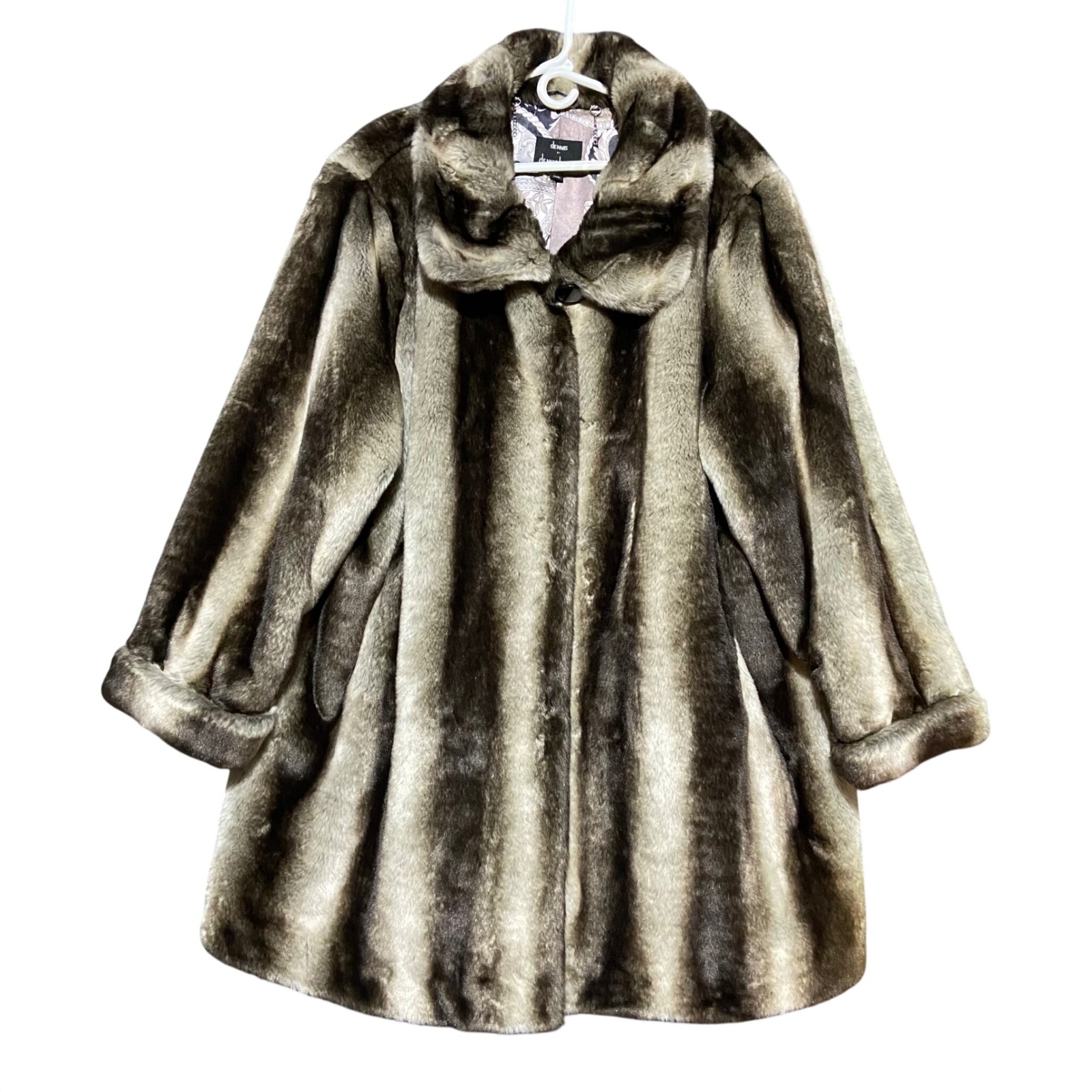 Dennis Basso Faux Fur Coat In Black And White